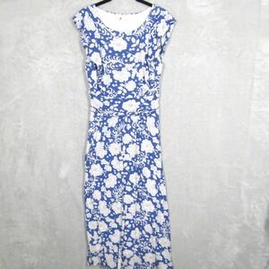 Boden Dress US Size 6 Midi Blue Floral Print Sleeveless Summer Andrea Frill